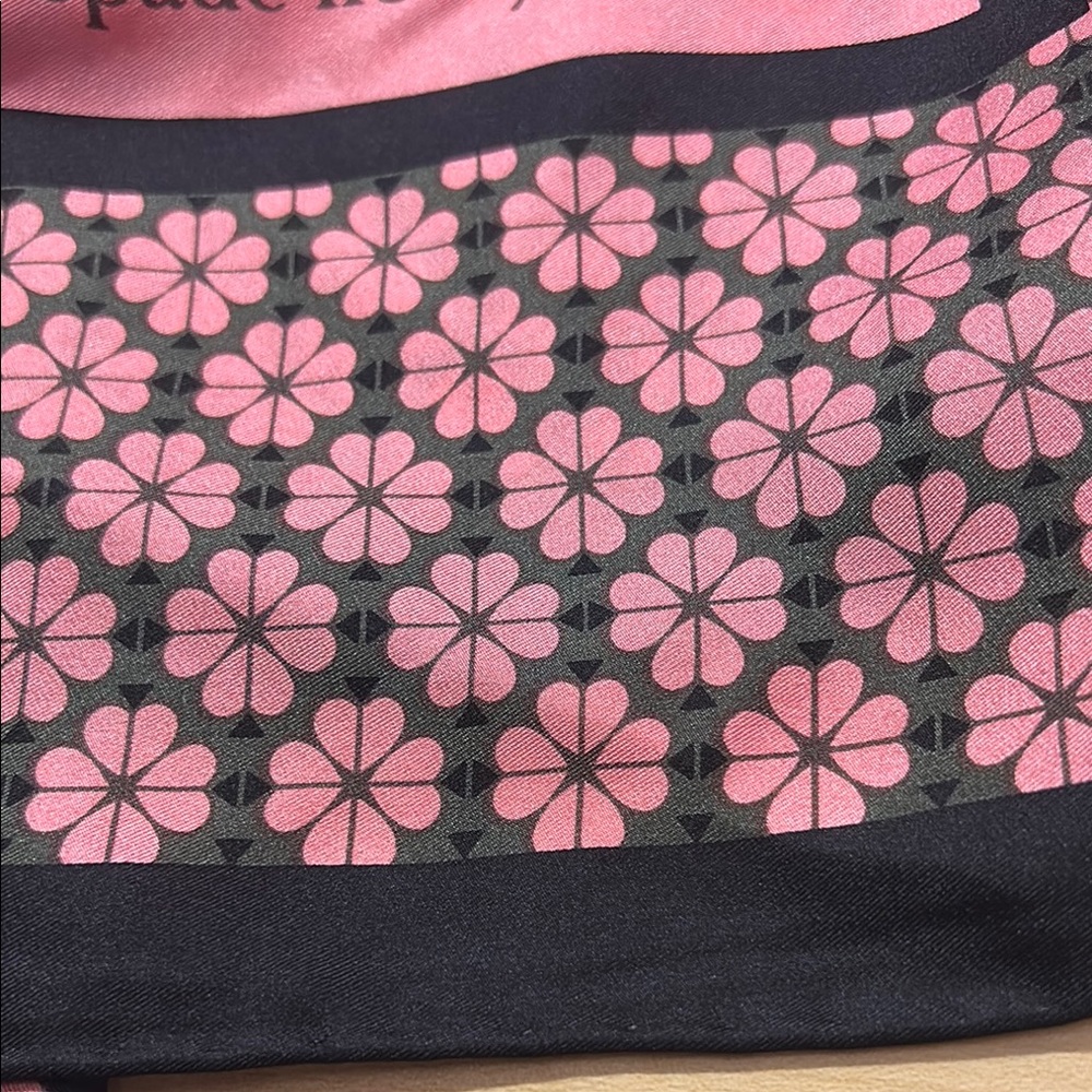 Kate Spade Pink and Black Floral Silk Scarf NWT Retail $88 - Picture 2 of 6
